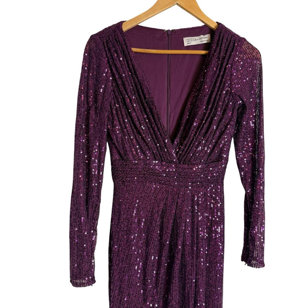 Mac Duggal Purple Sequined Long Sleeve V-Neck Slit Formal Prom Gown Size 2 - Picture 3 of 9